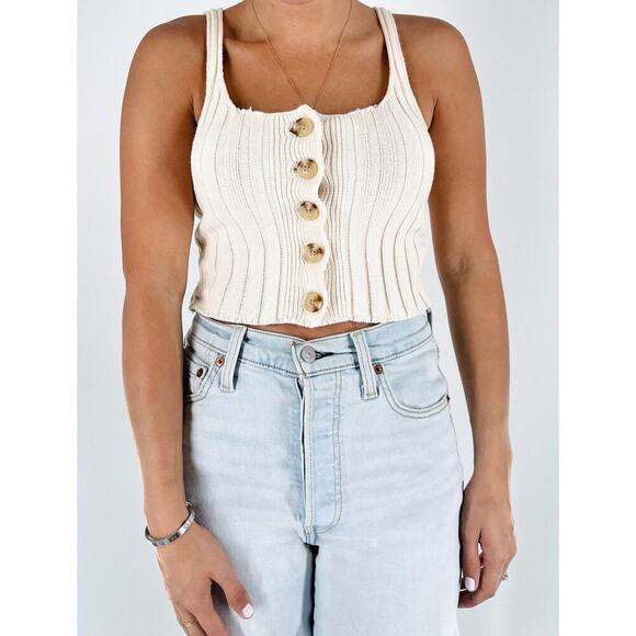 Charlotte Russe Cream Knit Button Down Sleeveless Size Small - Picture 1 of 3